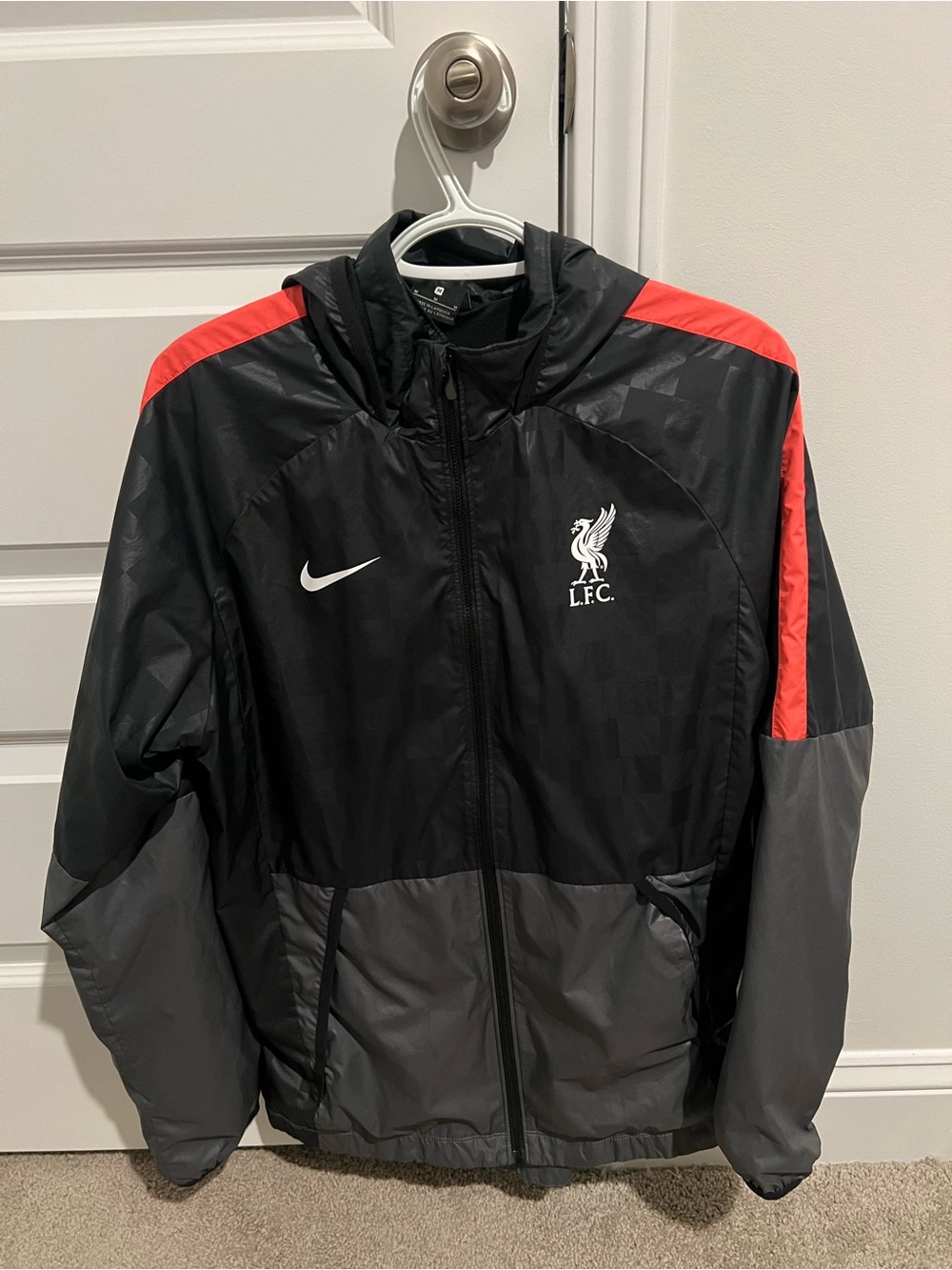 Nike Black, Gray & Red Liverpool Hooded Windbreaker